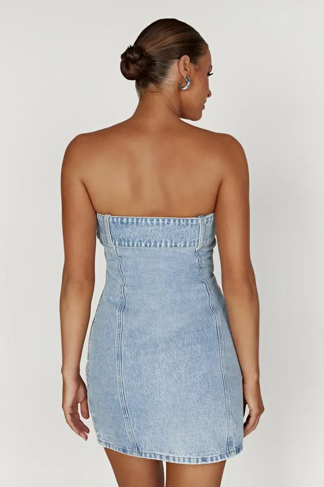 Women Meshki Dresses Teddi Denim Mini Dress 8211 Mid Blue
