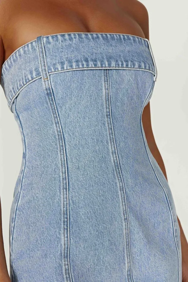 Women Meshki Dresses Teddi Denim Mini Dress 8211 Mid Blue
