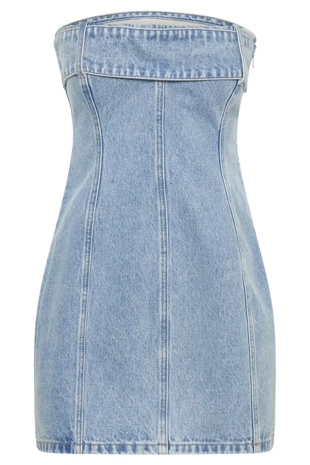Women Meshki Dresses Teddi Denim Mini Dress 8211 Mid Blue