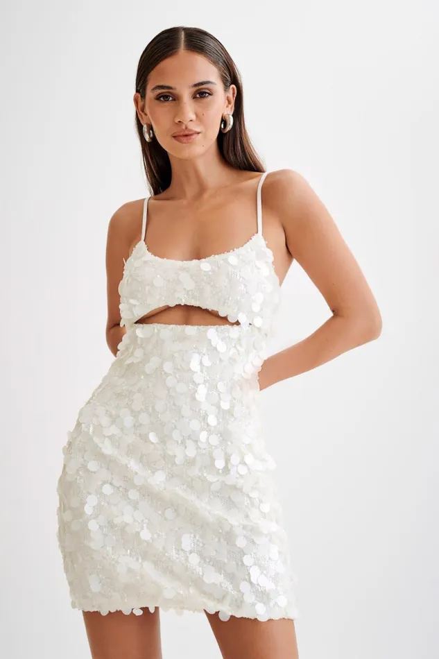 Women Meshki Dresses Xanthe Transparent Sequin Cut Out Mini Dress 8211 Ivory