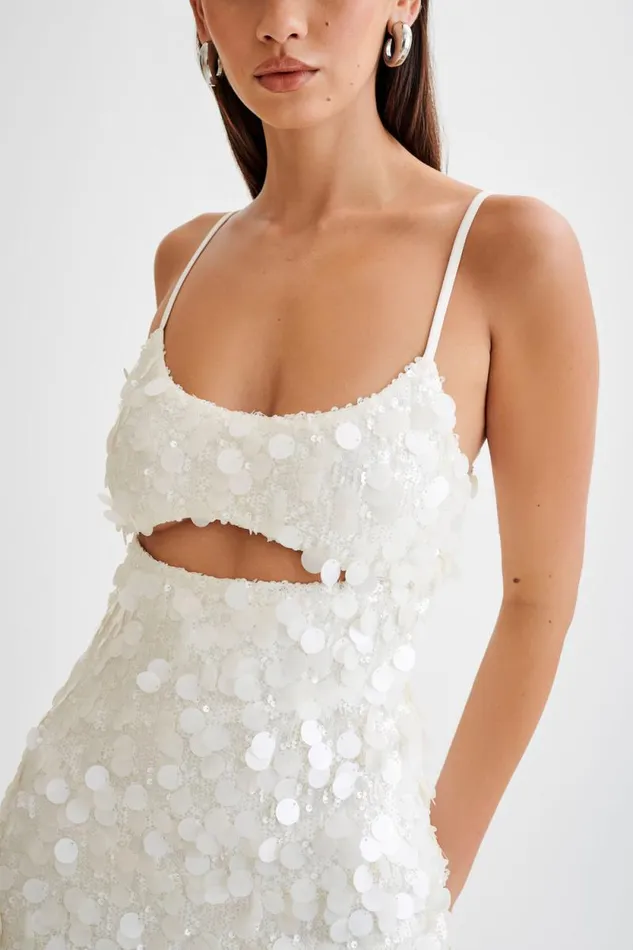 Women Meshki Dresses Xanthe Transparent Sequin Cut Out Mini Dress 8211 Ivory