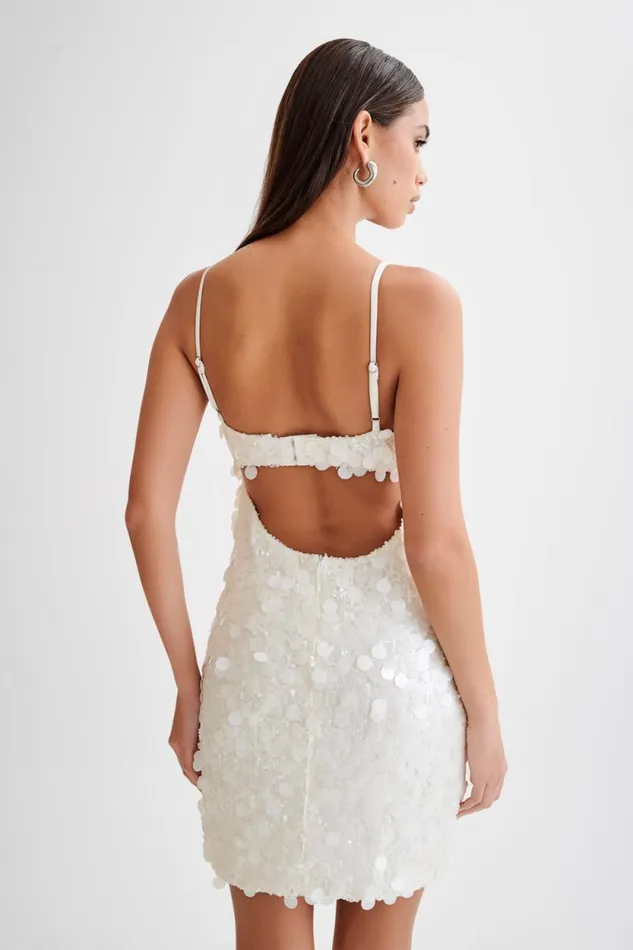 Women Meshki Dresses Xanthe Transparent Sequin Cut Out Mini Dress 8211 Ivory