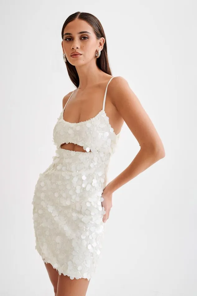 Women Meshki Dresses Xanthe Transparent Sequin Cut Out Mini Dress 8211 Ivory