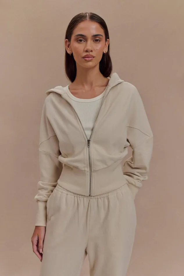 Women Meshki Jewellery Blake Zip Front Hoodie 8211 Stone