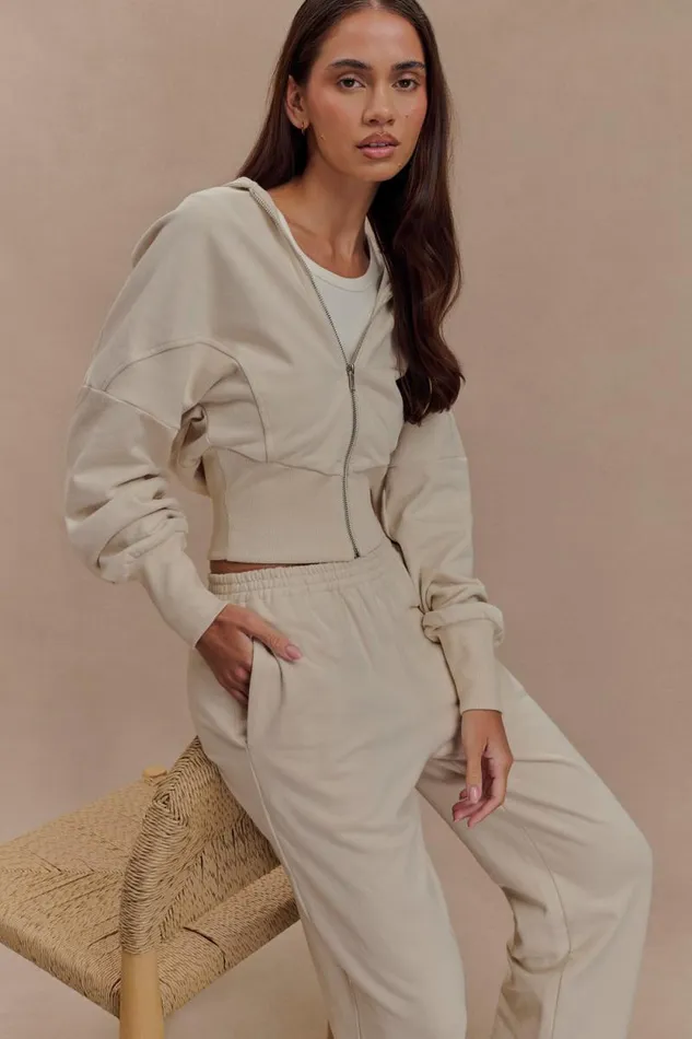 Women Meshki Jewellery Blake Zip Front Hoodie 8211 Stone
