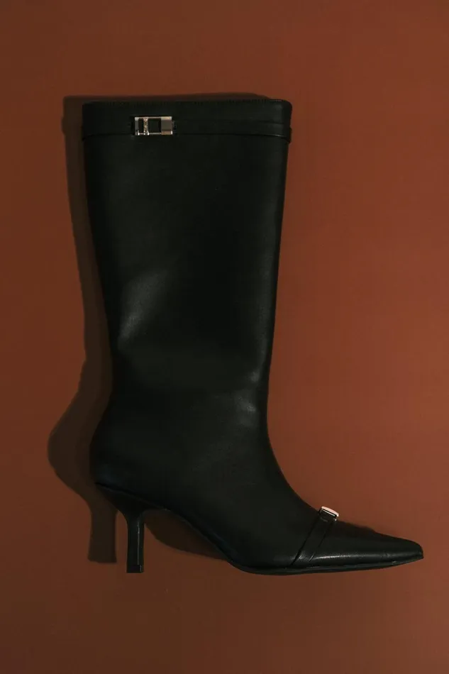 Women Meshki Shoes Astra Faux Leather Buckle Boot 8211 Black
