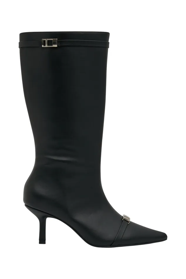 Women Meshki Shoes Astra Faux Leather Buckle Boot 8211 Black