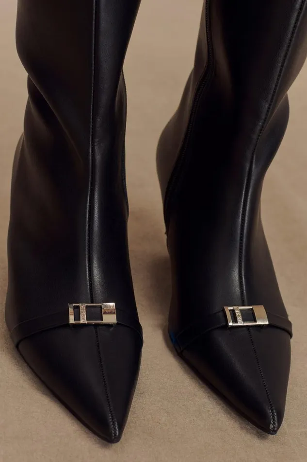 Women Meshki Shoes Astra Faux Leather Buckle Boot 8211 Black
