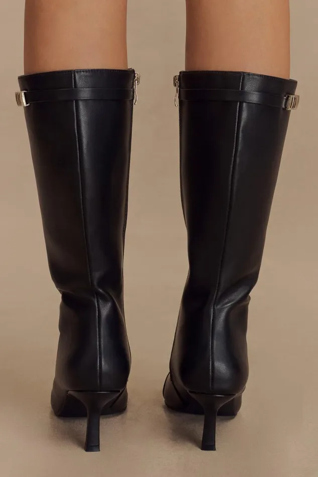 Women Meshki Shoes Astra Faux Leather Buckle Boot 8211 Black