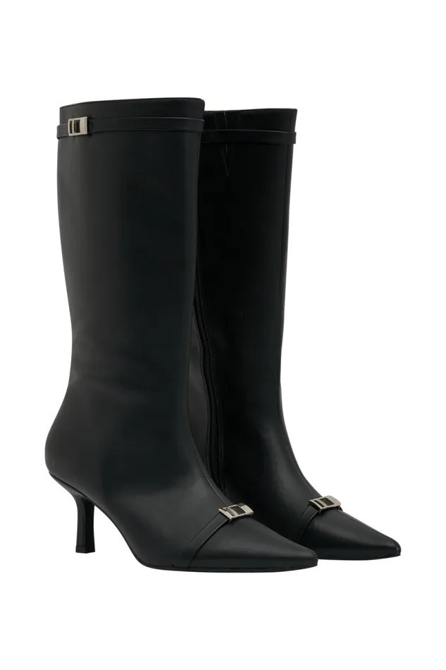 Women Meshki Shoes Astra Faux Leather Buckle Boot 8211 Black