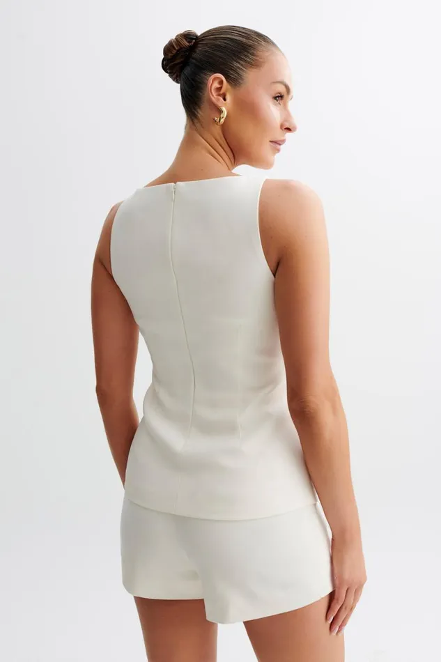 Women Meshki Tops Angela Sleeveless Suiting Top 8211 Ivory