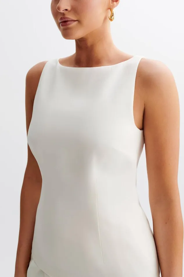 Women Meshki Tops Angela Sleeveless Suiting Top 8211 Ivory