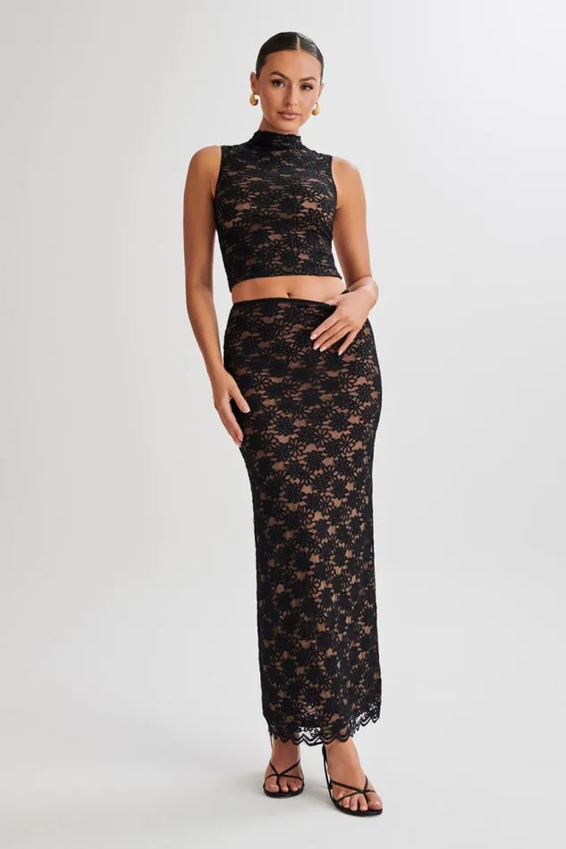 Women Meshki Tops Elska Lace High Neck Top 8211 Black