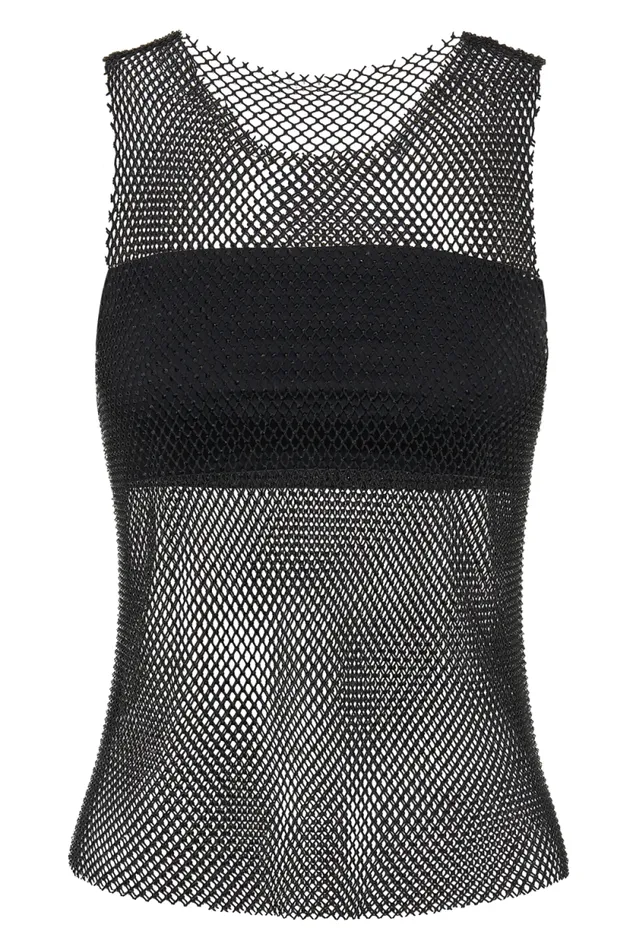 Women Meshki Tops Emerson Diamante Mesh Tank Top 8211 Black