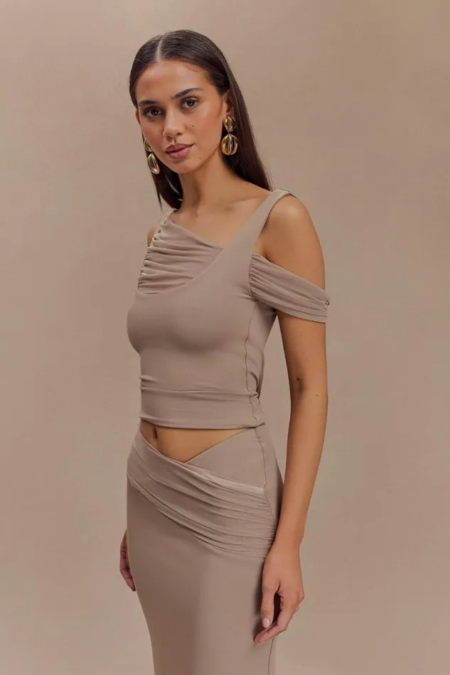 Women Meshki Tops Jules Recycled Nylon And Mesh Sleeveless Top 8211 Taupe