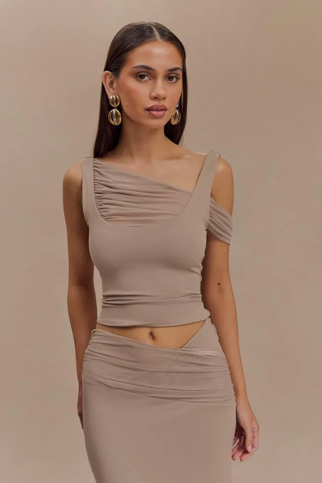 Women Meshki Tops Jules Recycled Nylon And Mesh Sleeveless Top 8211 Taupe