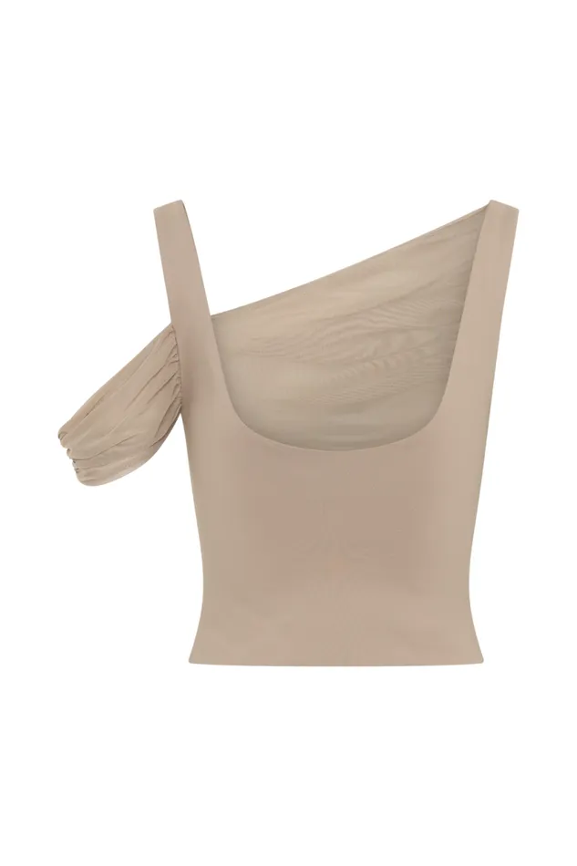 Women Meshki Tops Jules Recycled Nylon And Mesh Sleeveless Top 8211 Taupe