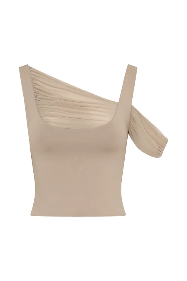 Women Meshki Tops Jules Recycled Nylon And Mesh Sleeveless Top 8211 Taupe