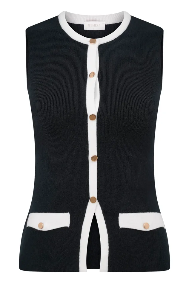 Women Meshki Tops Julianne Contrast Knit Top 8211 BlackWhite