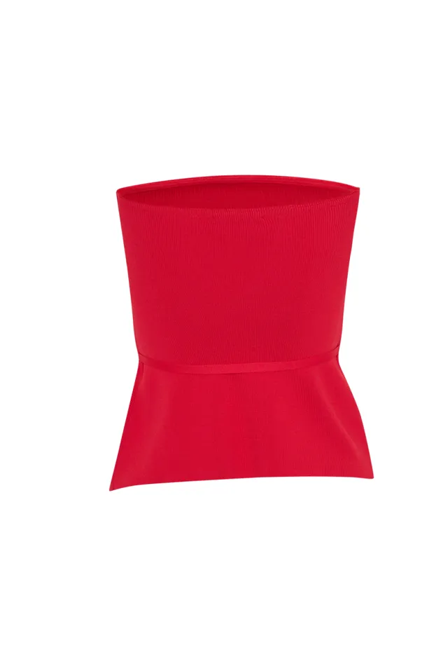 Women Meshki Tops Keaton Strapless Rose Tie Knit Top 8211 Red