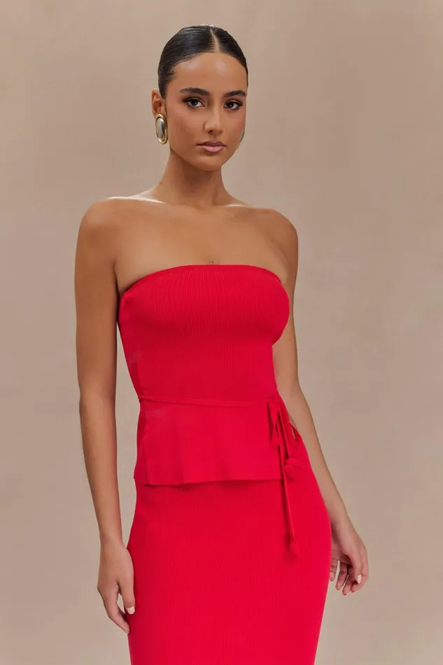 Women Meshki Tops Keaton Strapless Rose Tie Knit Top 8211 Red