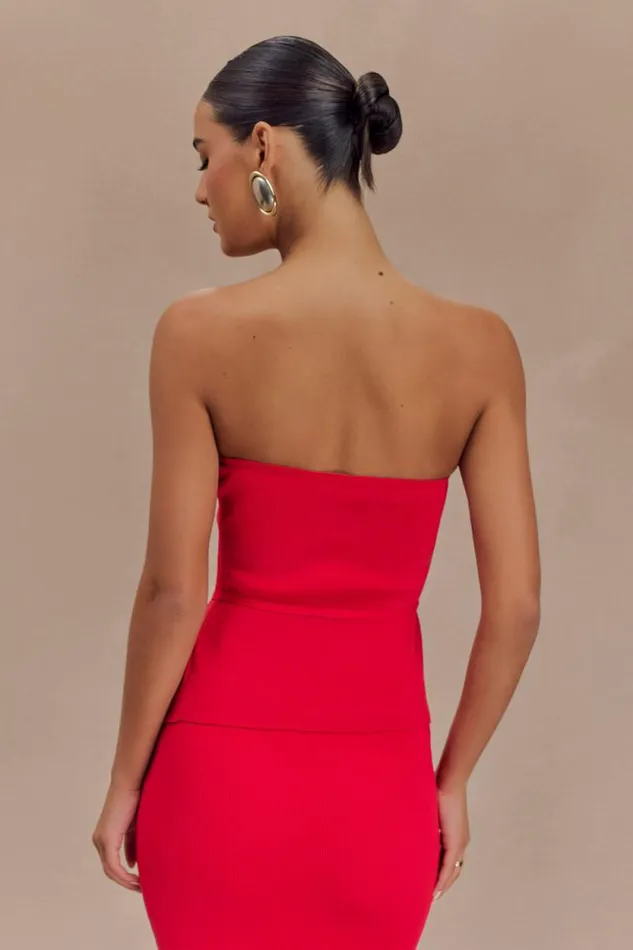 Women Meshki Tops Keaton Strapless Rose Tie Knit Top 8211 Red