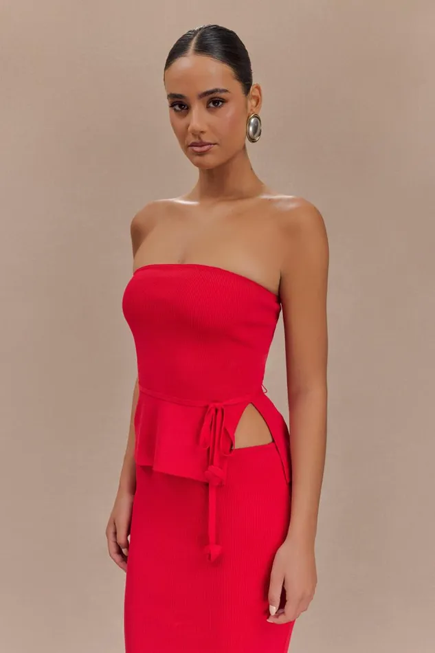 Women Meshki Tops Keaton Strapless Rose Tie Knit Top 8211 Red