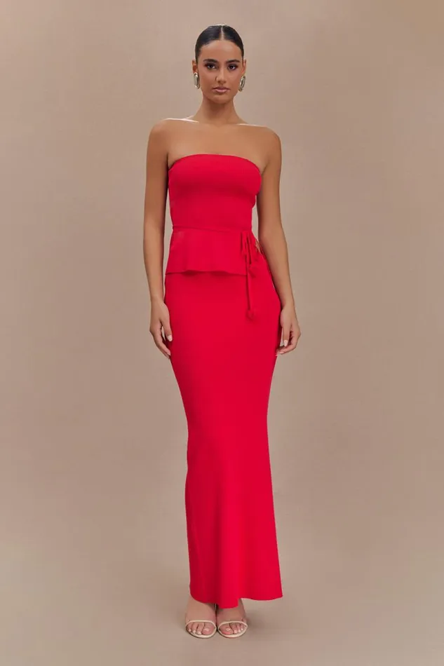 Women Meshki Tops Keaton Strapless Rose Tie Knit Top 8211 Red
