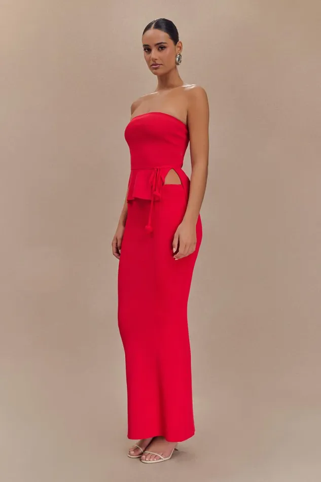 Women Meshki Tops Keaton Strapless Rose Tie Knit Top 8211 Red
