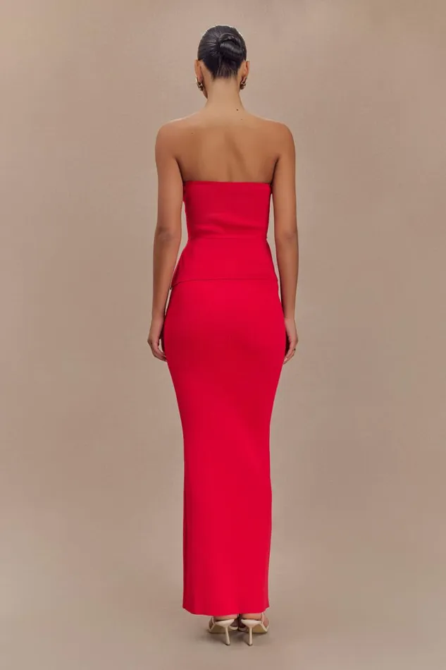 Women Meshki Tops Keaton Strapless Rose Tie Knit Top 8211 Red