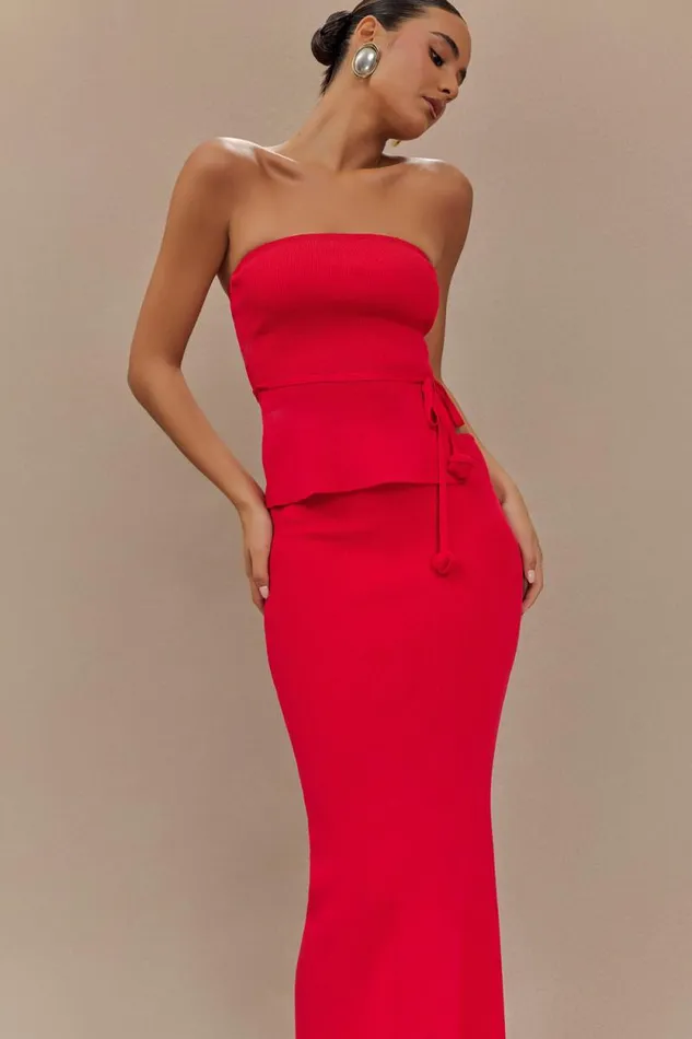 Women Meshki Tops Keaton Strapless Rose Tie Knit Top 8211 Red