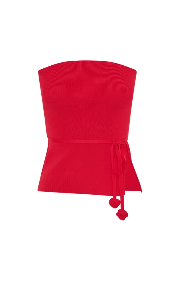 Women Meshki Tops Keaton Strapless Rose Tie Knit Top 8211 Red