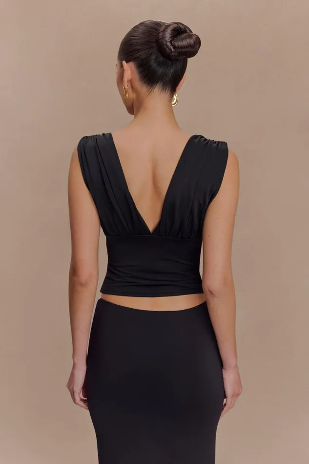 Women Meshki Tops Kerrigan Slinky Ruched Sleeveless Top 8211 Black