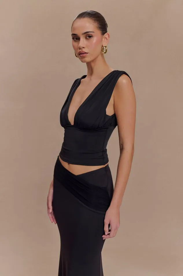 Women Meshki Tops Kerrigan Slinky Ruched Sleeveless Top 8211 Black