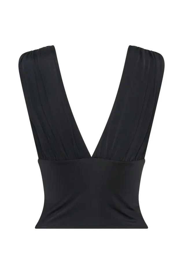 Women Meshki Tops Kerrigan Slinky Ruched Sleeveless Top 8211 Black