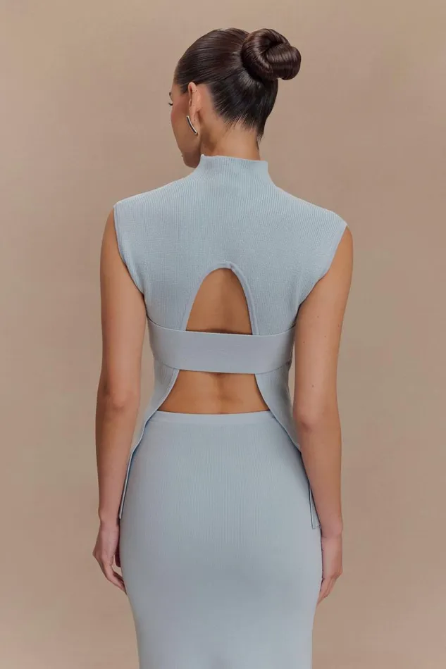 Women Meshki Tops Maxine Knit Open Back Top 8211 Light Blue