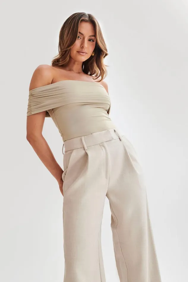 Women Meshki Tops Meena Recycled Nylon Off Shoulder Top 8211 Taupe