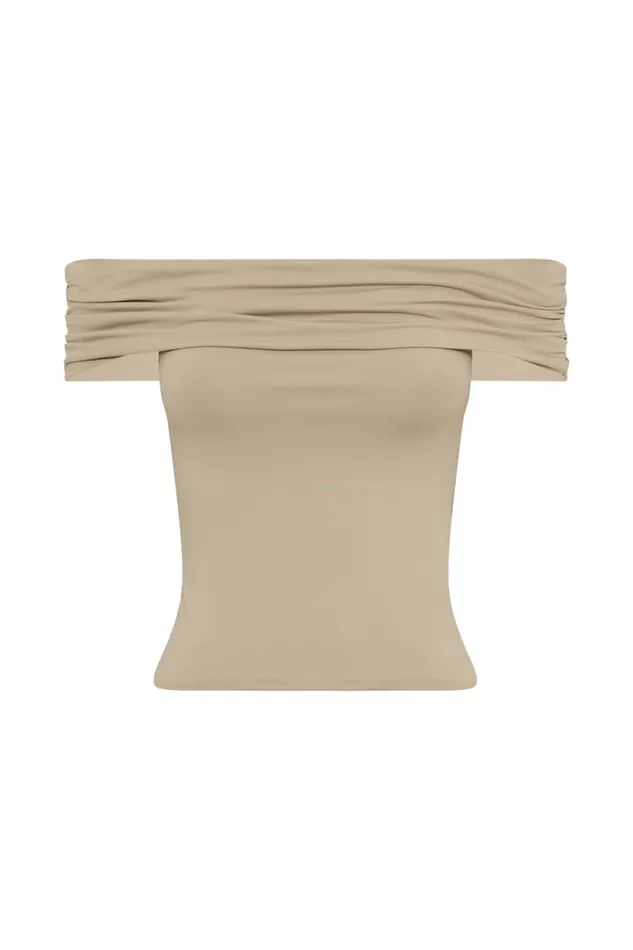 Women Meshki Tops Meena Recycled Nylon Off Shoulder Top 8211 Taupe