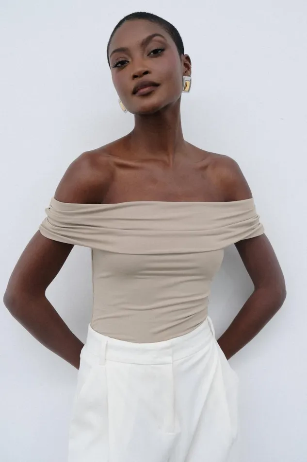Women Meshki Tops Meena Recycled Nylon Off Shoulder Top 8211 Taupe