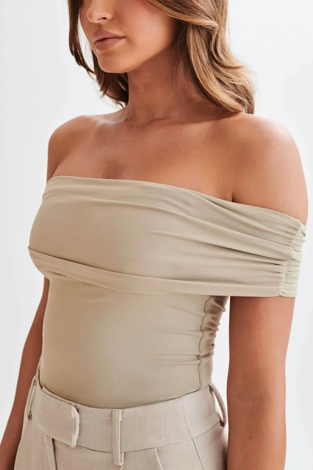Women Meshki Tops Meena Recycled Nylon Off Shoulder Top 8211 Taupe