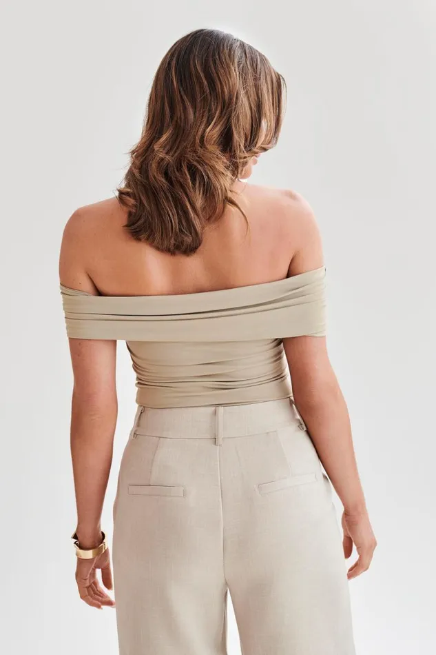 Women Meshki Tops Meena Recycled Nylon Off Shoulder Top 8211 Taupe