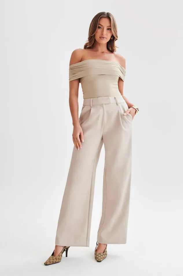 Women Meshki Tops Meena Recycled Nylon Off Shoulder Top 8211 Taupe