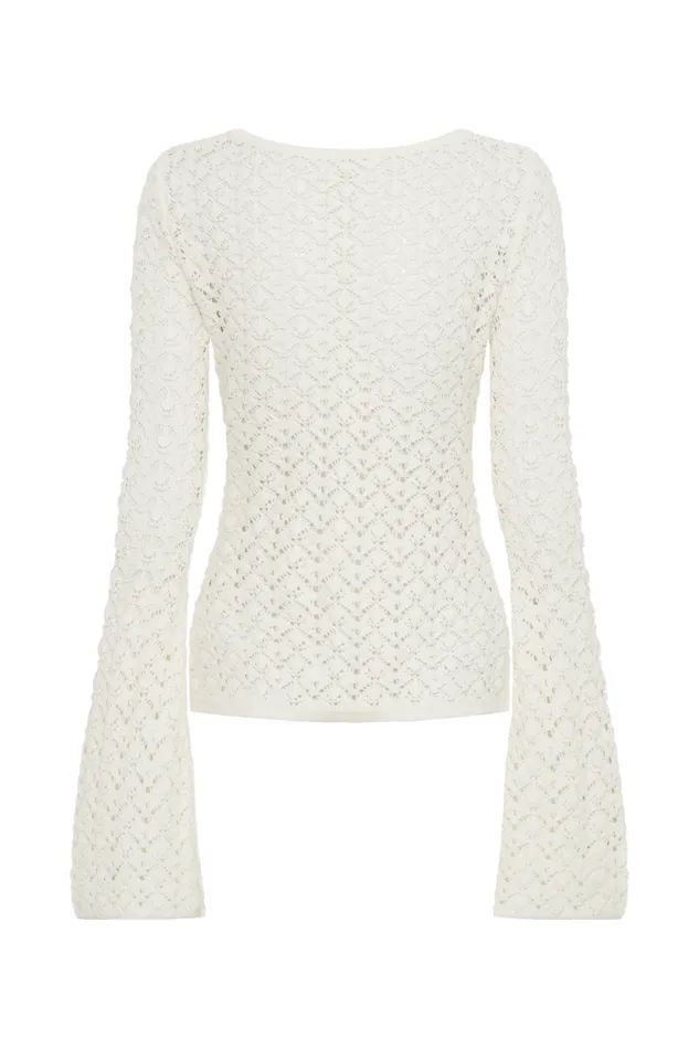 Women Meshki Tops Murphy Long Sleeve Knit Shell Button Cardigan 8211 White