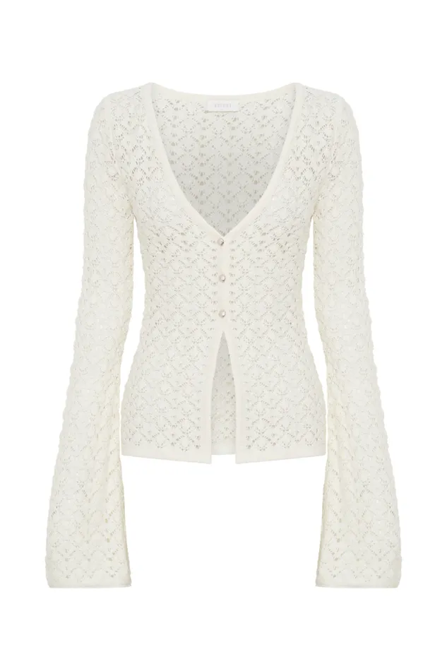 Women Meshki Tops Murphy Long Sleeve Knit Shell Button Cardigan 8211 White