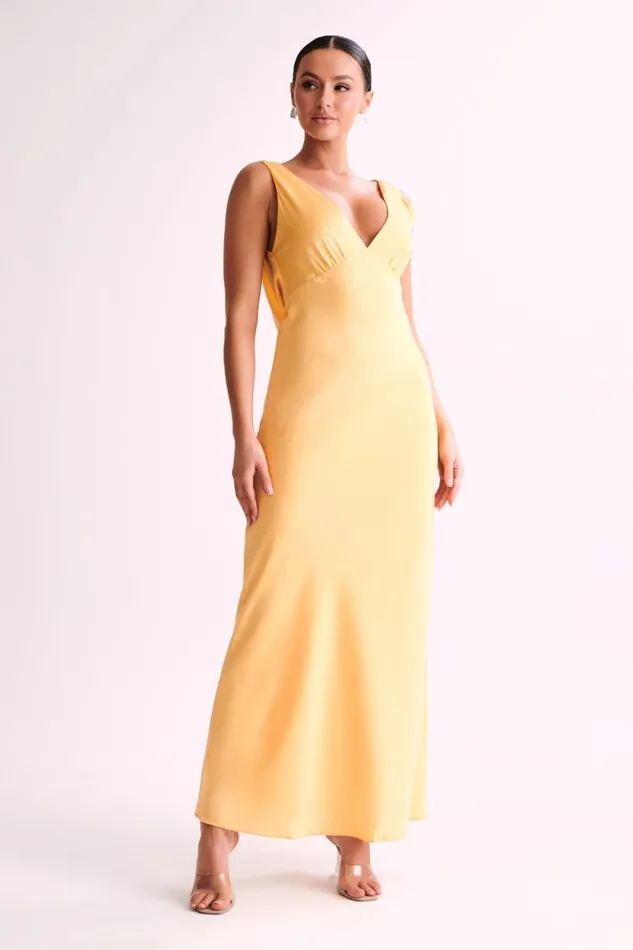 Women Meshki Tops Nadia Maxi Satin Dress With Back Cowl 8211 Lemon
