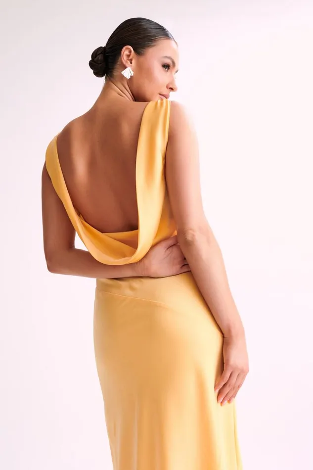 Women Meshki Tops Nadia Maxi Satin Dress With Back Cowl 8211 Lemon