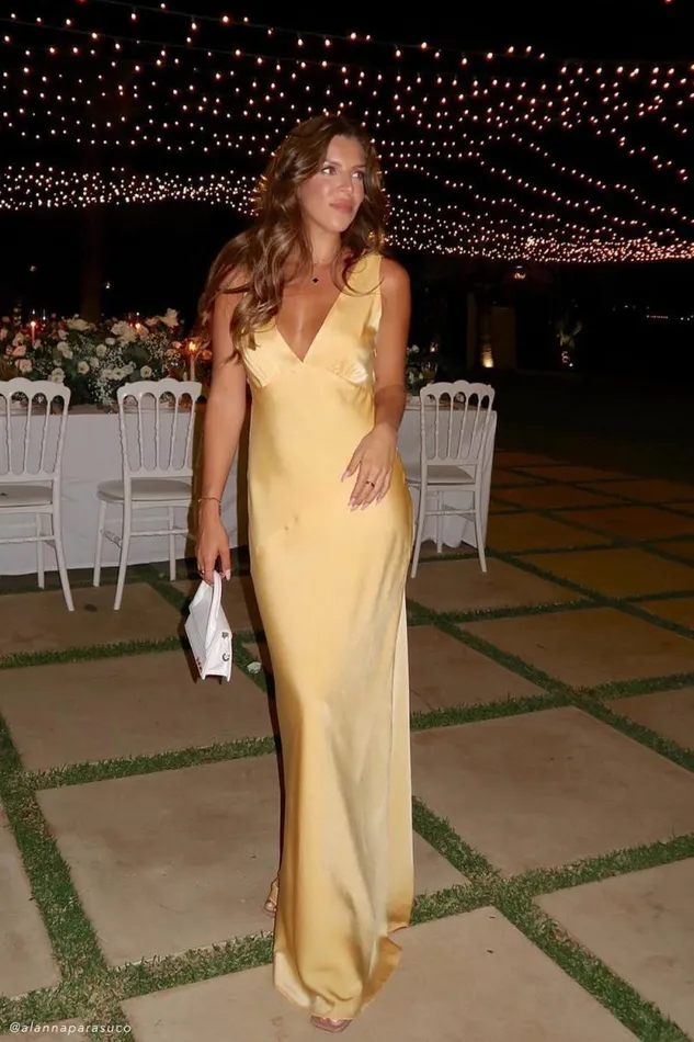 Women Meshki Tops Nadia Maxi Satin Dress With Back Cowl 8211 Lemon