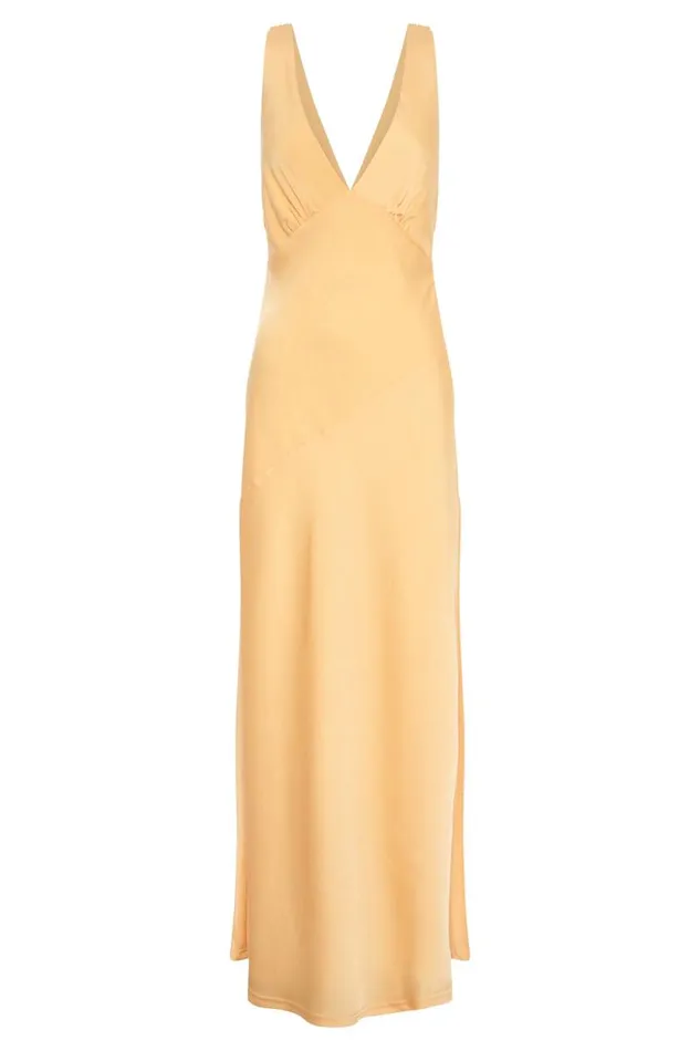 Women Meshki Tops Nadia Maxi Satin Dress With Back Cowl 8211 Lemon