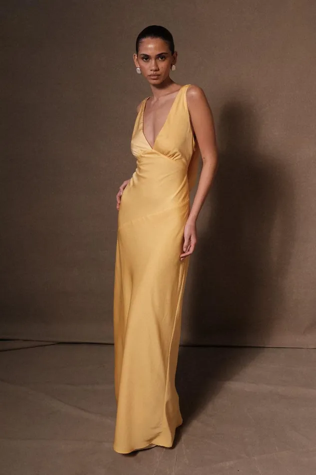 Women Meshki Tops Nadia Maxi Satin Dress With Back Cowl 8211 Lemon