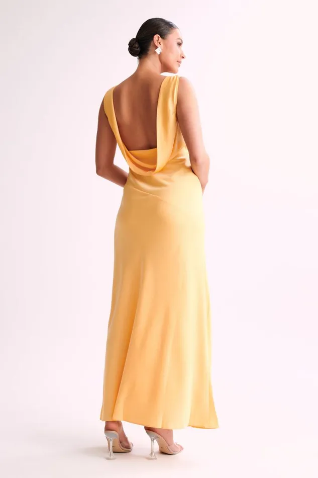 Women Meshki Tops Nadia Maxi Satin Dress With Back Cowl 8211 Lemon